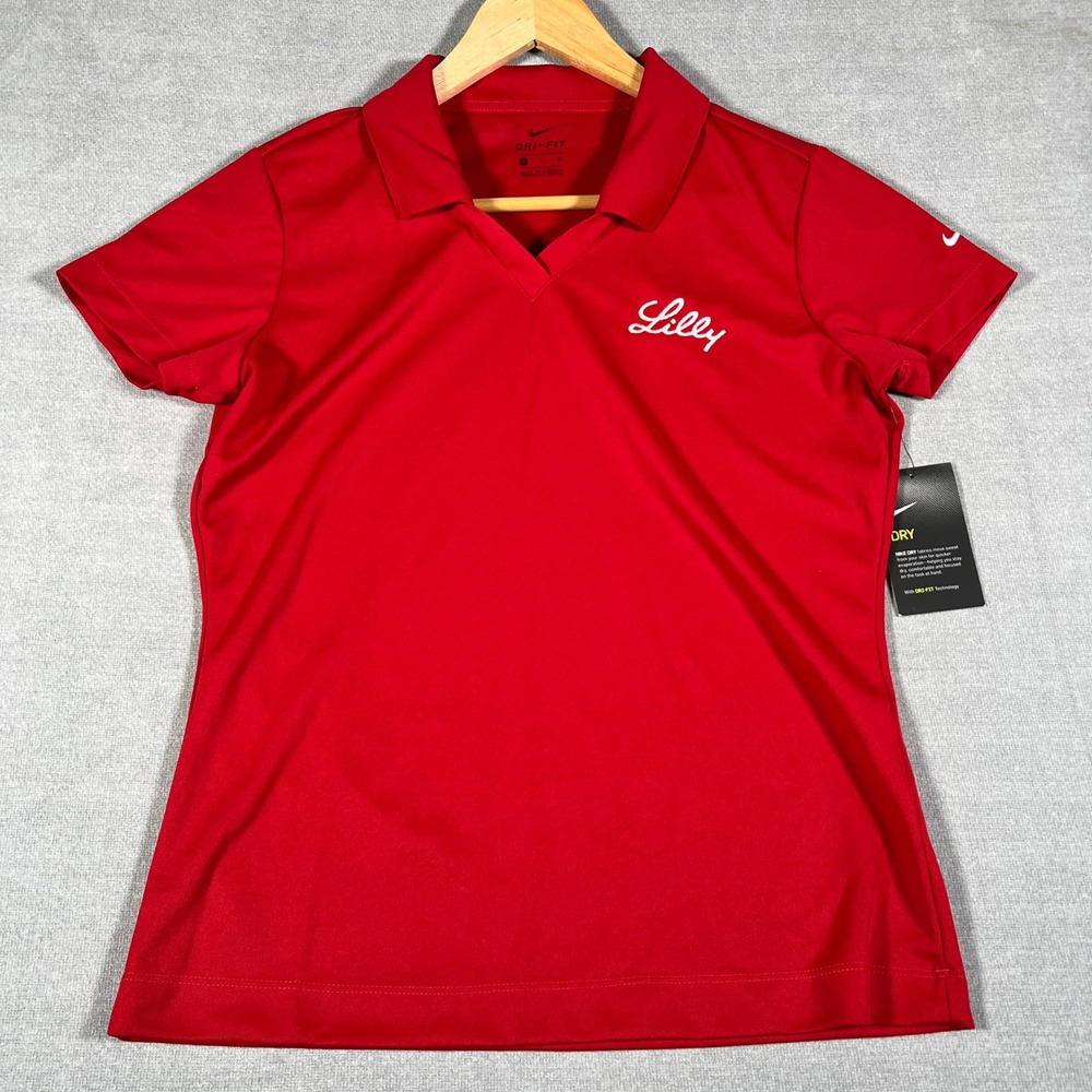 Nike Golf Dri-Fit Short Sleeve V-Neck Polo Shirt Womens Small Red Polyester
